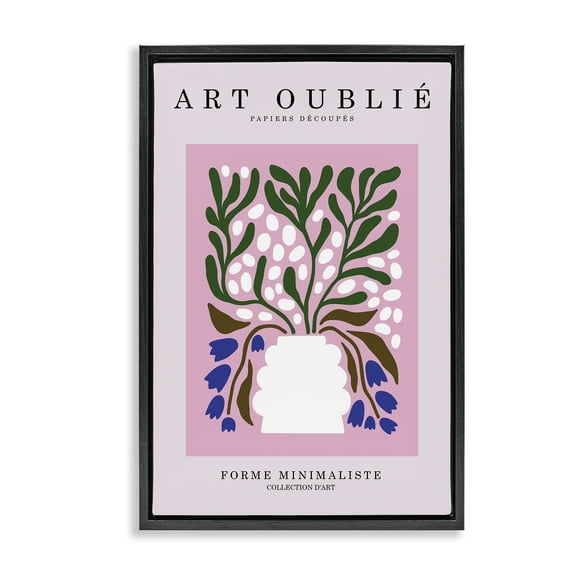 Stupell Industries Dotted Midcentury Flower Vase Plants & Flowers Painting Black Floater Framed Canvas Art Print Wall Art, 17 x 25