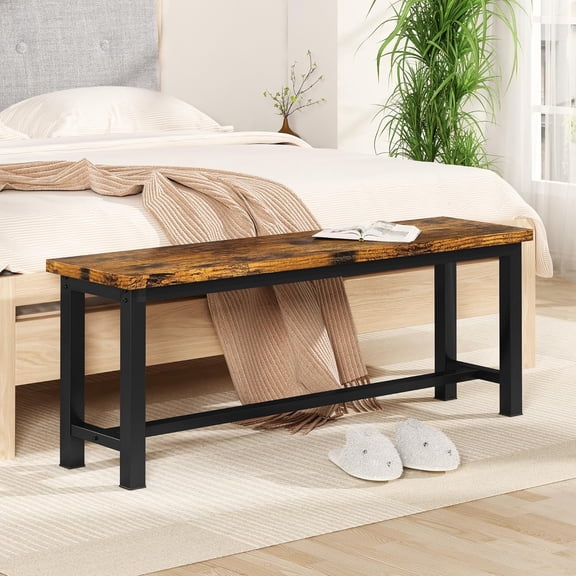 LinkRomat Breakfast Nook Benches Set of 2, 39" Kitchen Dining Benches with Metal Legs, Rustic Entryway or Dining Room Bench for Small Spaces, Rustic Brown