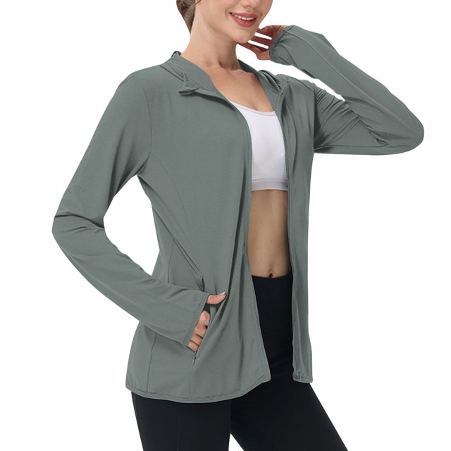 SHTXOZHI Veste Athlétique Légère pour Femmes Protection Solaire Fermeture Éclair Complète Manches Longues Chandails à Capuchon Randonnée Extérieur