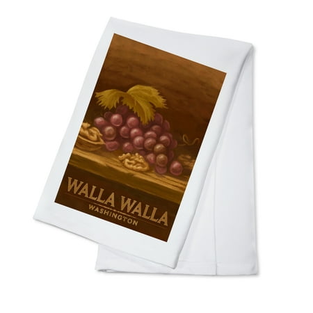 - Walla Walla, Washington - Red Grapes & Walnut - Oil Painting - Lantern Press Artwork (100% Cotton Kitchen Towel)
