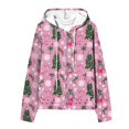 thumbnail image 5 of VERUGU Womens Jackets Casual Fall Winter Fashion Zipper Christmas Printed Coat Long Sleeve Drawstring Hooded Sweatshirt Hot Pink M, 5 of 6