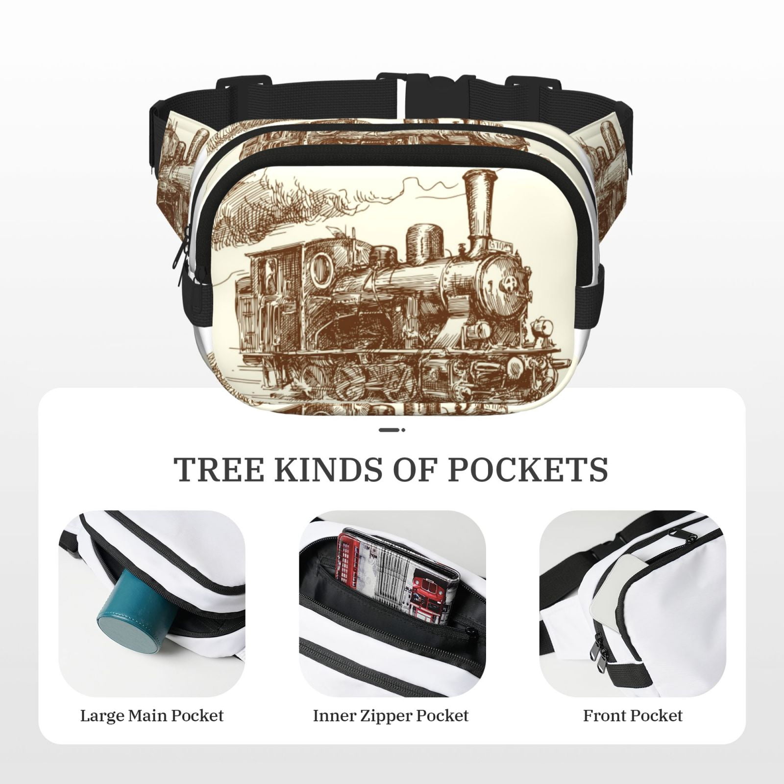 Hirioo Train for Double Layer Waist Bag Adjustable Fanny Pack For Travel Running Hiking