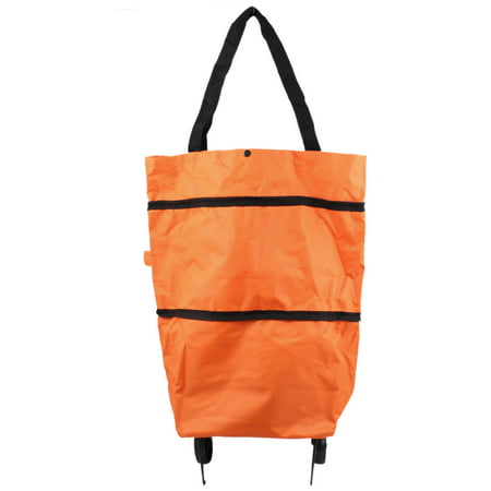Two Pull Wheels 18.5&quot; x 15&quot; Reusable Portable Shopping Trolley Bag Orange | Walmart Canada
