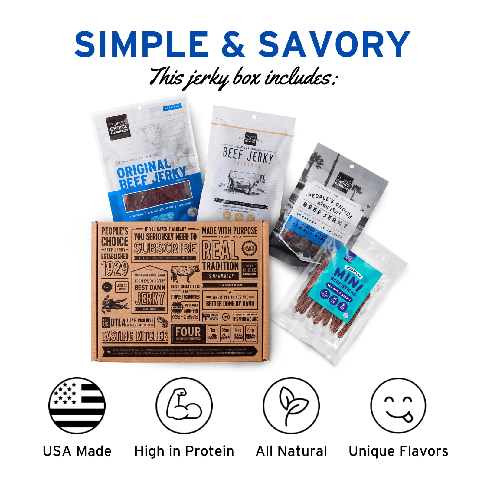 People's Choice Beef Jerky - Jerky Box - Simple & Savory - Gift for Dad - 4 Bags