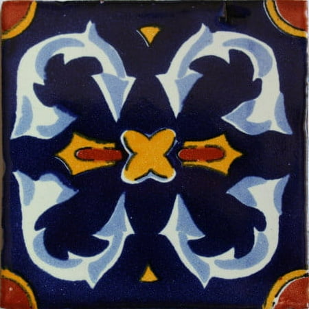 4.2x4.2 Ribbon Talavera Mexican Tile, Set of 9 pcs