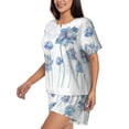 thumbnail image 2 of Naloa Pale Blue Lotus Flowers Women's Short-Sleeved Pajama Set, Loungewear, Summer pajamas, Breathable Cozy - Medium, 2 of 9