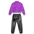 thumbnail image 4 of Eandarui Kids Boys Girls Long Sleeves Bomber Jacket and Sweatpants Set Jazz Hip Hop Metallic Dance Purple&Black 16, 4 of 5