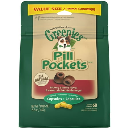 Hickory Flavor - GREENIES PILL POCKETS Capsule Size Dog Treats Hickory Smoke Flavor, 15.8 oz. Value Pack (60 Treats)