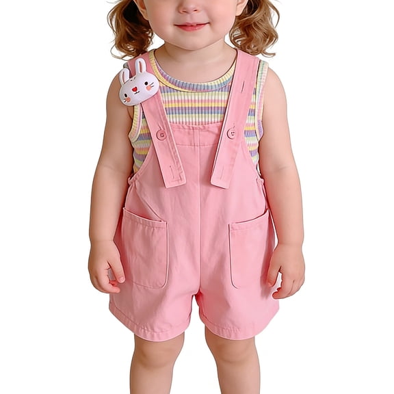 Lullu Girls Cute Rabbit Ear Overall Shorts Casual Sleeveless Romper, Sizes 4-5