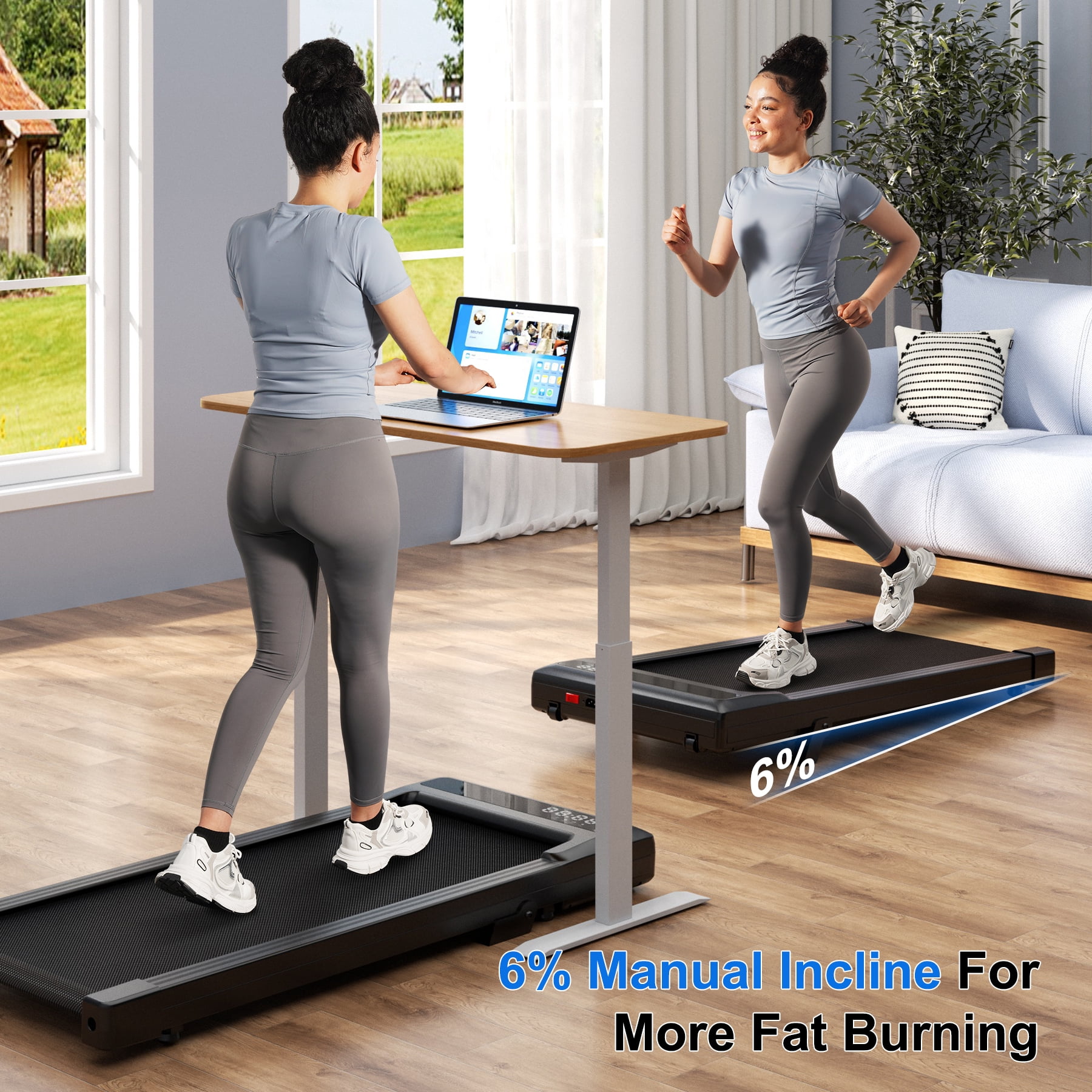 MJWW Walking Pad Treadmill with 6% Incline and Remote Control,Under Desk Treadmill for Home&Office, 250 lbs Weight Capacity