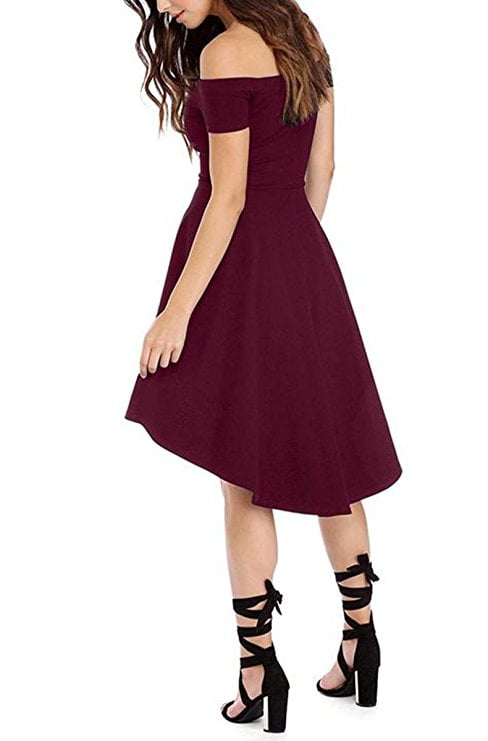 Womens off the shoulder short sleeve high low cocktail skater dress Clearance