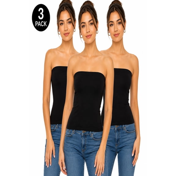 Women's 3-Pack Tube Tops ? Elastic Top Lightweight Stretchy Fit