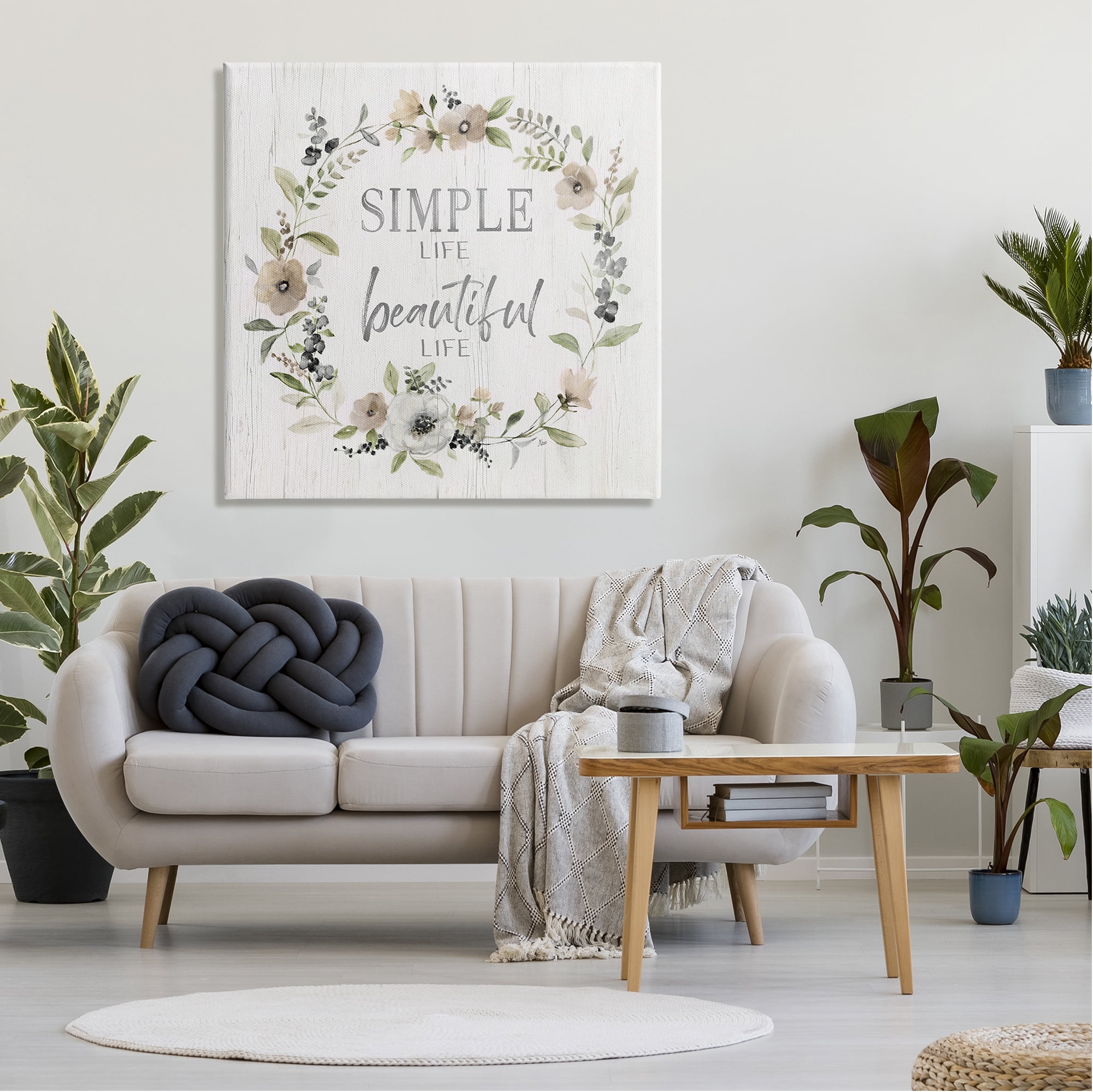 Stupell Industries Simple Beautiful Life Uplifting Flower Blossoms Phrase Graphic Art Gallery Wrapped Canvas Print Wall Art, Design by Nan