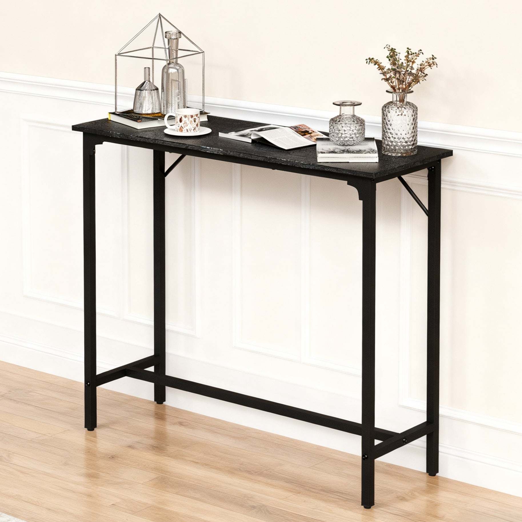 Ktaxon Modern Pub Dining Table for 2 People, 43" Long Bar Table Rectangle for Home, Black (Only Table)