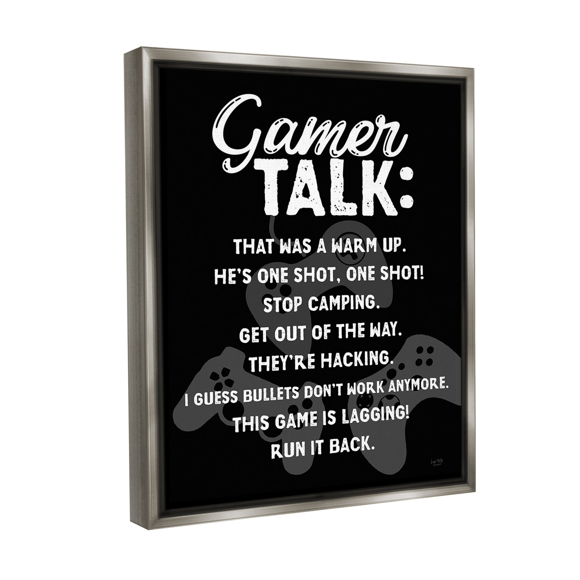 Stupell Industries Gamer Talk Phrases Typography Painting Gray Floater Framed Canvas Art Print Wall Art, 17 x 21
