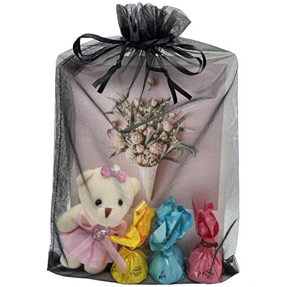 Jexila 50pcs Large Organza Bags 8X12 inch Black with Drawstring Mesh Christmas Goodie Gift Bags for Wedding Party Favor Bags