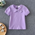 thumbnail image 2 of Girls Tshirts Lace Short Sleeve T Shirt Summer Baby Girl Clothes Solid Color cute Top Purple 12-18 Months, 2 of 4