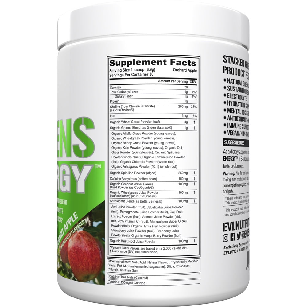 Greens and Superfoods Energy Drink Powder - Evlution Nutrition Super Greens Powder Smoothie Mix with Spirulina Chlorella and Wheat Grass - Vegan Greens Superfood Powder for Energy Focus and Immunity
