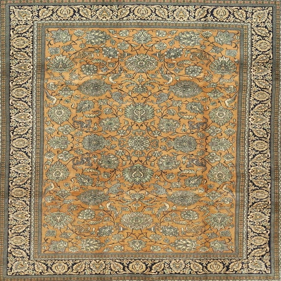 Ahgly Company Machine Washable Indoor Square Traditional Red Brown Area Rugs, 3' Square