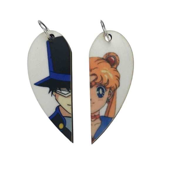Sailor Moon & Tuxedo Mask Matching Heart Necklaces or Keyrings | Sailor Moon Couples Gift | Anime Gifts for Him or Her
