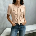 thumbnail image 2 of Kaemgyyd Shirts for Women Dressy Ruffle Front Round Neck Top Button up Short Sleeve Business Casual Summer Blouse, 2 of 6