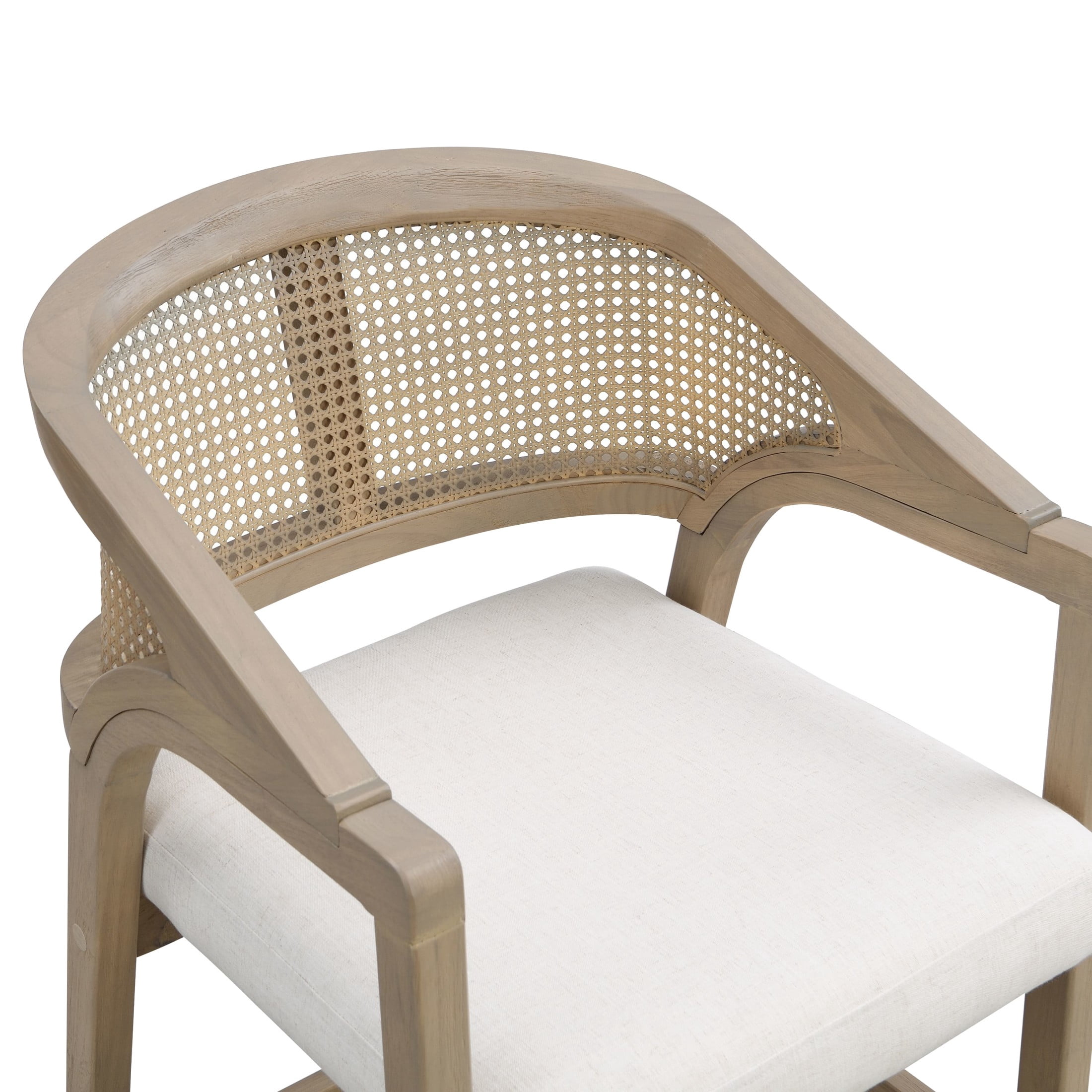GDF Studio 24.25" Counter Height Bar Stools with Beige Cushion, Rattan Back, Light Ash Wood Frame, Set of 2