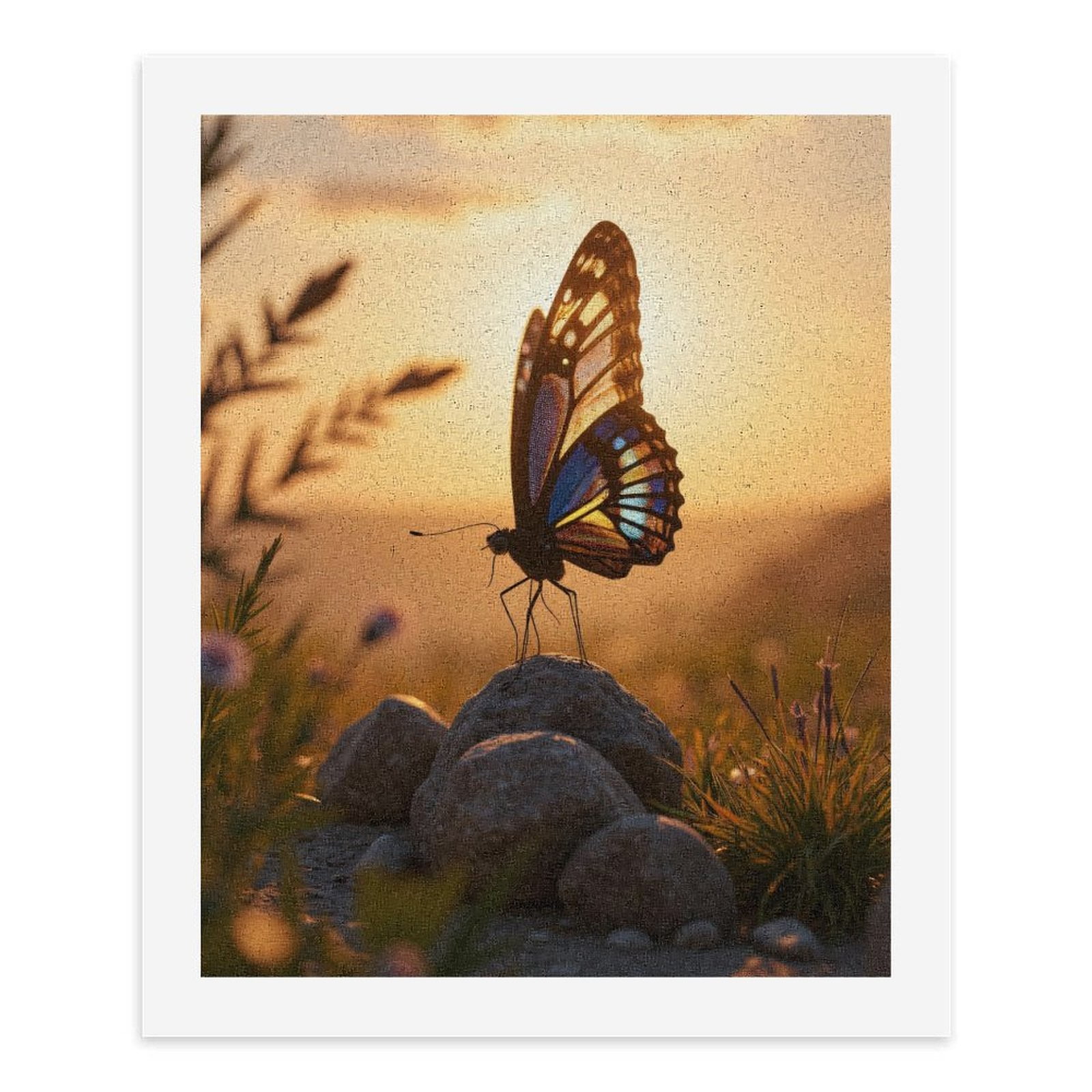 Paint By Numbers Kit for Adults Beginner - Butterfly Sunset Rock Tranquil Scene DIY Canvas Painting Kits for Adults, Frameless Paint By Number for Adults for Home Wall Decor 16x20 Inch
