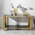 thumbnail image 3 of Modern Tempered Glass Console Table with Mirror Gold Stainless Steel Base - 2-Tier Living Room Sofa Side Table & Decorative Art Piece, 3 of 7
