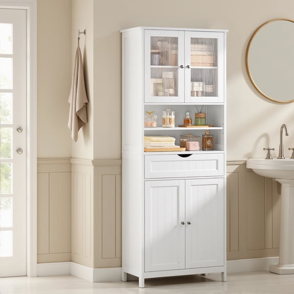 Armario de Baño Multiusos con Puertas y Cajón 60 x 30 x 170 cm Blanco