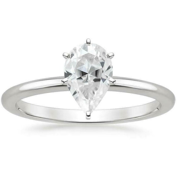 HeartsAndYou 1ct Pear Cut Moissanite Solitaire Engagement Ring for Women 18k White Gold Over Silver Six Prong