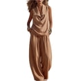 thumbnail image 3 of Women's Sleeveless Lapel Neck Two Piece Set, Casual Cowl Neck Vest Top and Wide Leg Pants Lounge Set, Summer Flowy Loose Fit Matching Outfits, Fashion Solid Color Jumpsuit Alternative Khaki L, 3 of 6
