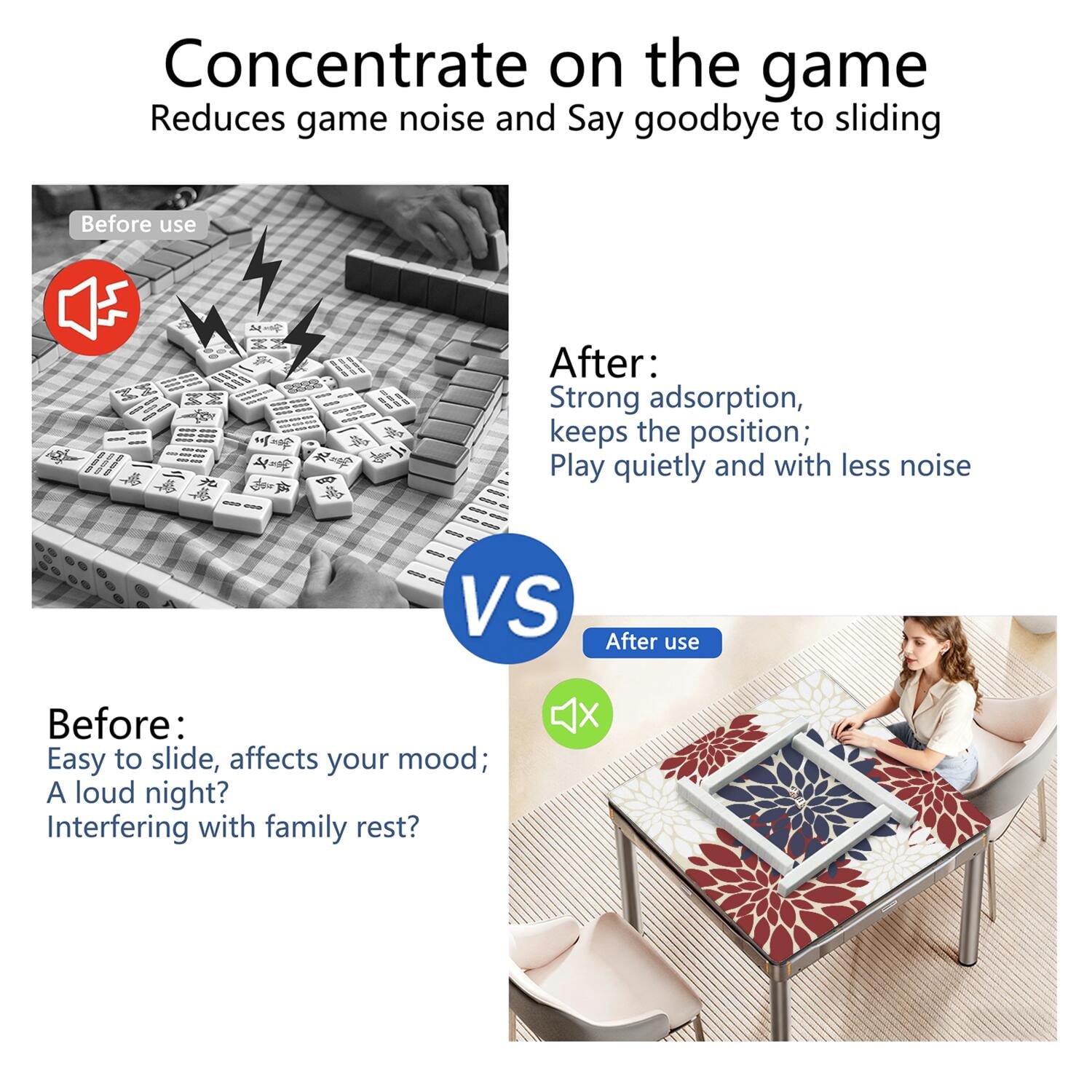 Boho Style Multi-Purpose Rubber Game Surface 31.5x31.5 Inch Mahjong Table Cover Features Non-Slip Backing and Noise Dampening for Game Room Activities