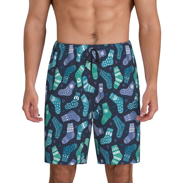 Fotbe Green Christmas Print Socks Pantalones Cortos de Pijama para Hombre, Ropa de Dormir, Pantalones de Pijama Cortos para Hombre-X-Large