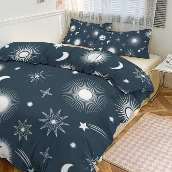 Moon And Star Print Duvet Cover Set Bedding Set Polyester Quilt Cover for Bedroom Decoration