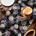 thumbnail image 3 of Country Flowers Table Runner 70 Inches, Botanical Purple Blue Floral Black Bed Runner Dresser Scarves Tabletop for Indoor Outdoor Parties/Ceremony/Banquet, 13" x 70", 3 of 8