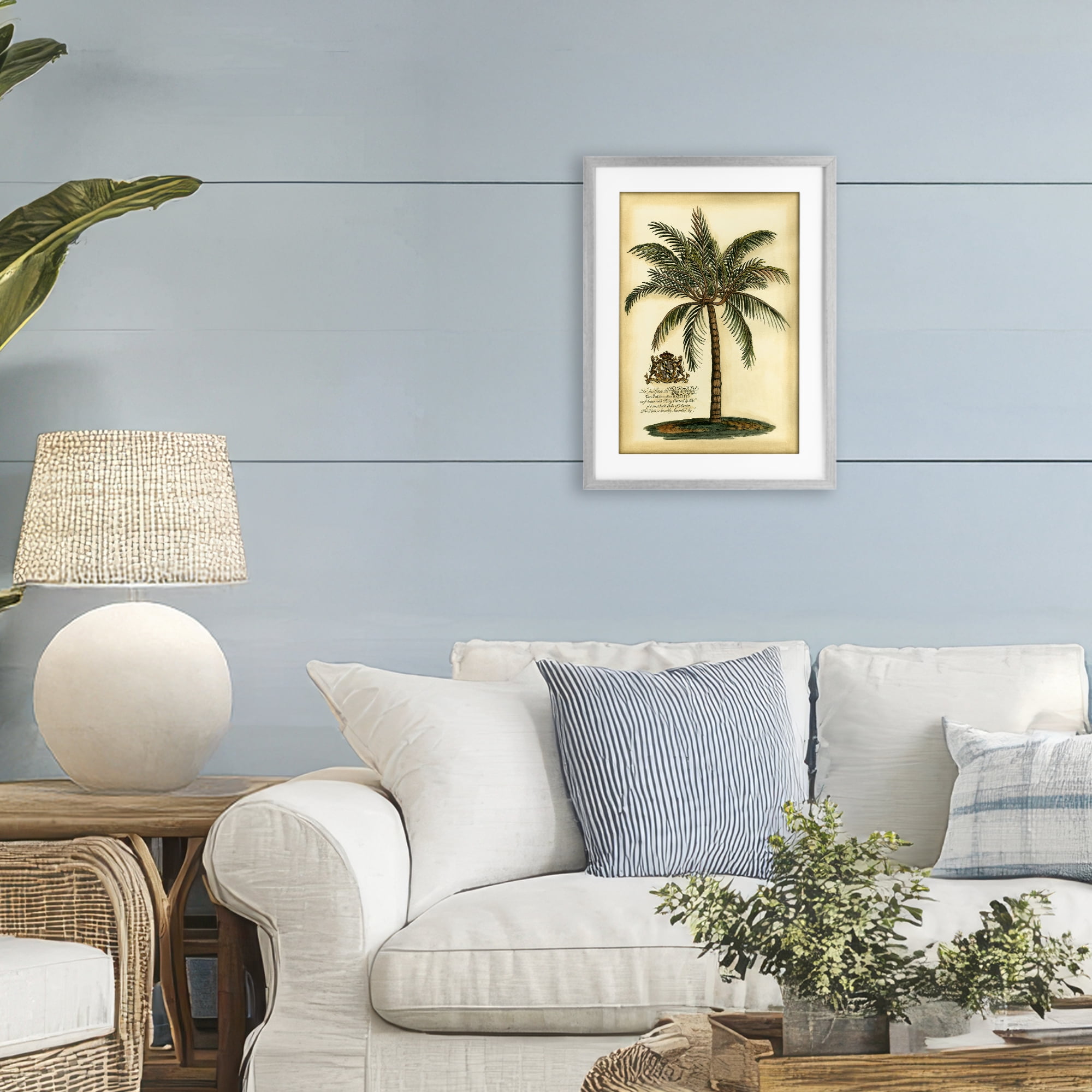 Stupell Industries British Colonial Palm Gray Framed Print Under Glass, design by Vision Studio