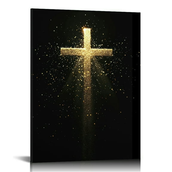 Gold Cross wall art decor Christian wall art, Christian Canvas Wall Art Print ，Cross Decorations Religious Christian Gifts for Church Prayer Room Living Room Home Decor Gift Wooden Framed