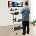 thumbnail image 2 of Mobile Standing Desk with Dual Monitor Stand, 54.5-72.25" Height Adjustable Laptop Desk Computer Workstation on Wheels, Standing & Sitting 2 Modes, Stand Up Desk for Home Office, 2 of 7