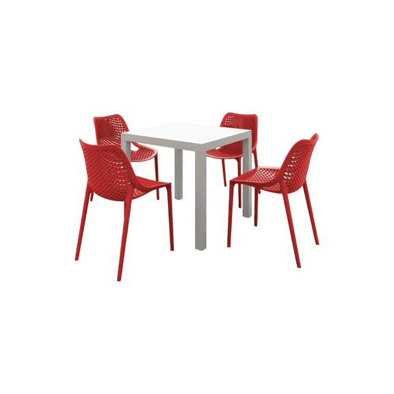 Luxury Commercial Living 5-Piece White and Red Outdoor Patio Dining Set 32.25"