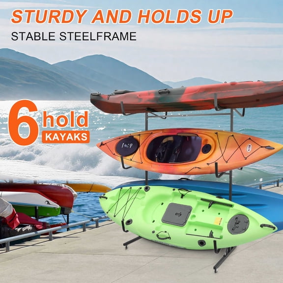 Heavy-Duty Adjustable Kayak & Paddle Board Rack - 6-Boat Capacity Indoor/Outdoor Storage for Garage, Dock, Shed