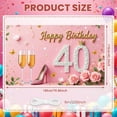 thumbnail image 2 of Pink Theme Happy 40th Birthday Banner Gold Glitter Women's Birthday Display Floral Design Butterfly Accents Pink Party Backdrop for 40th Birthday Party Women's Celebration Indoor Party Decoration, 2 of 4