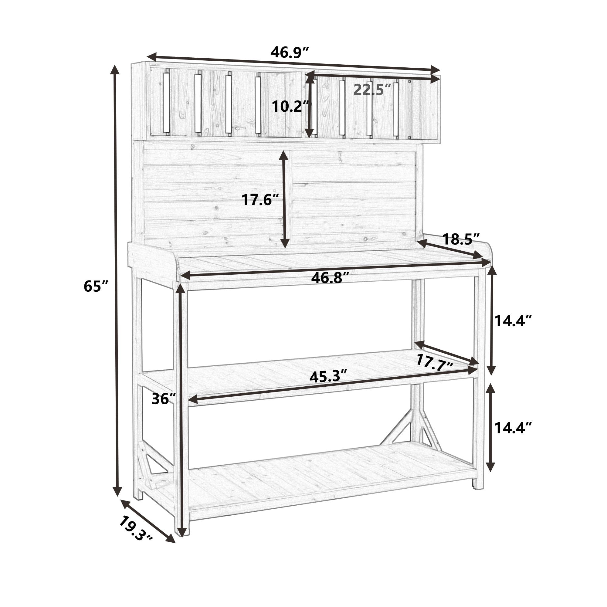 Sailvan 65" Farmhouse Wooden Outdoor Potting Bench Table,Large Patio Kitchen Island Garden Workstation with 4 Shelves and Hooks,Fir Wood Green
