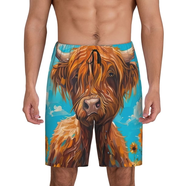 Fotbe Cute Cow Sunflowers Art Pantalones Cortos de Pijama para Hombre, Ropa de Dormir, Pantalones de Pijama Cortos para Hombre-Medium
