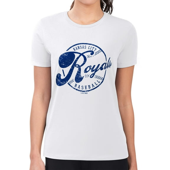 Women's G-III 4Her by Carl Banks White Kansas City Royals Super-Slim Fit Lightweight Distressed Baseball Team T-Shirt