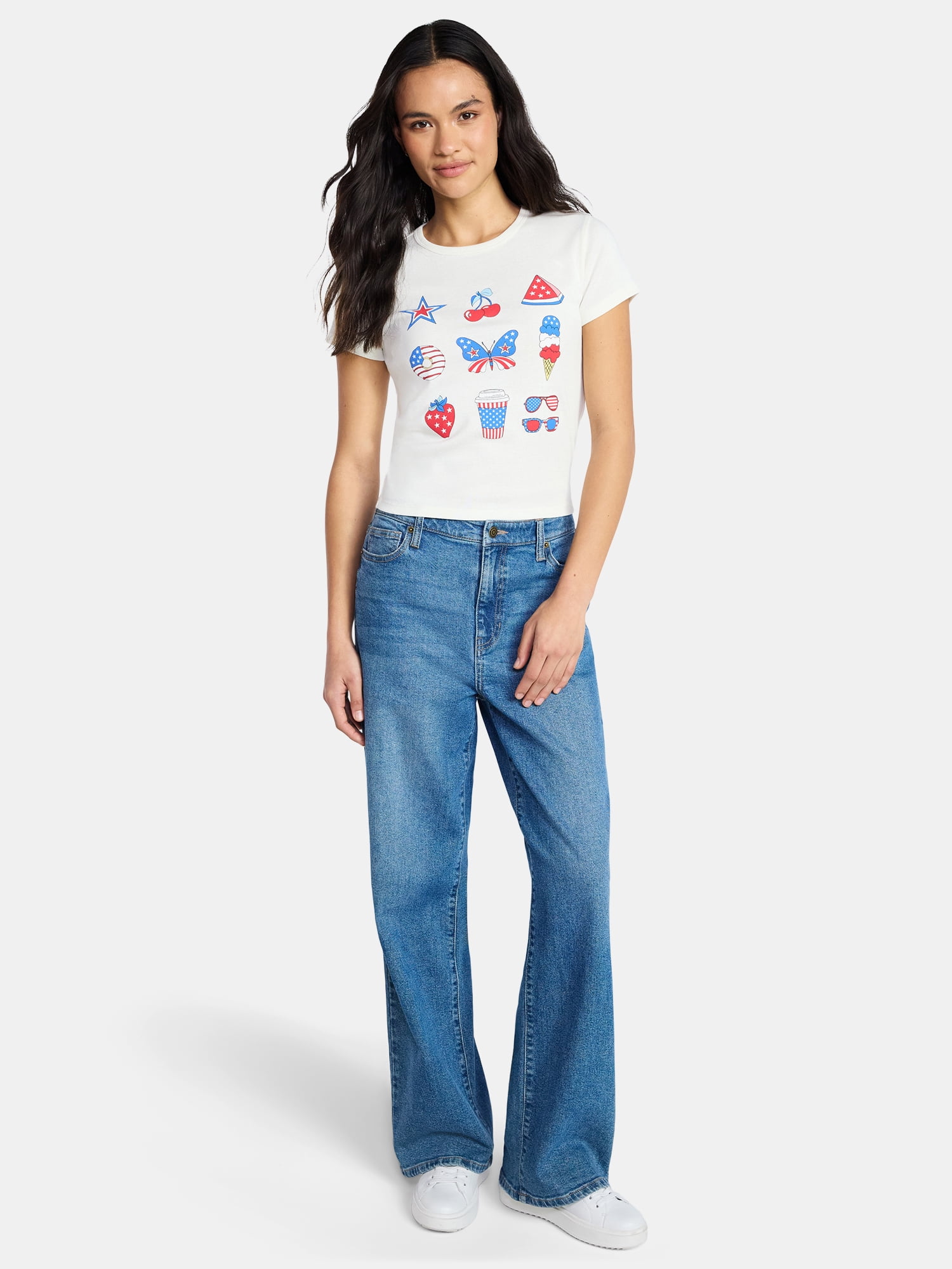 Americana Symbols Women's Graphic Tee with Short Sleeves, Sizes XXS-XXL