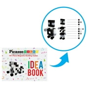 PicassoTiles 101PCS Black & White 1 Magnetic Puzzle Cube Set, STEM Educational Building Blocks, Sensory Learning Toy with Idea Book for Kids