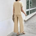 thumbnail image 4 of Scyoekwg Two Piece Outfits for Women Lounge Sets Solid Color Short Sleeve V-Neck Button Tops Wide Leg Pants Casual Tracksuit Sweatsuits Sets Loose Trendy Matching Sets (Khaki,S), 4 of 8