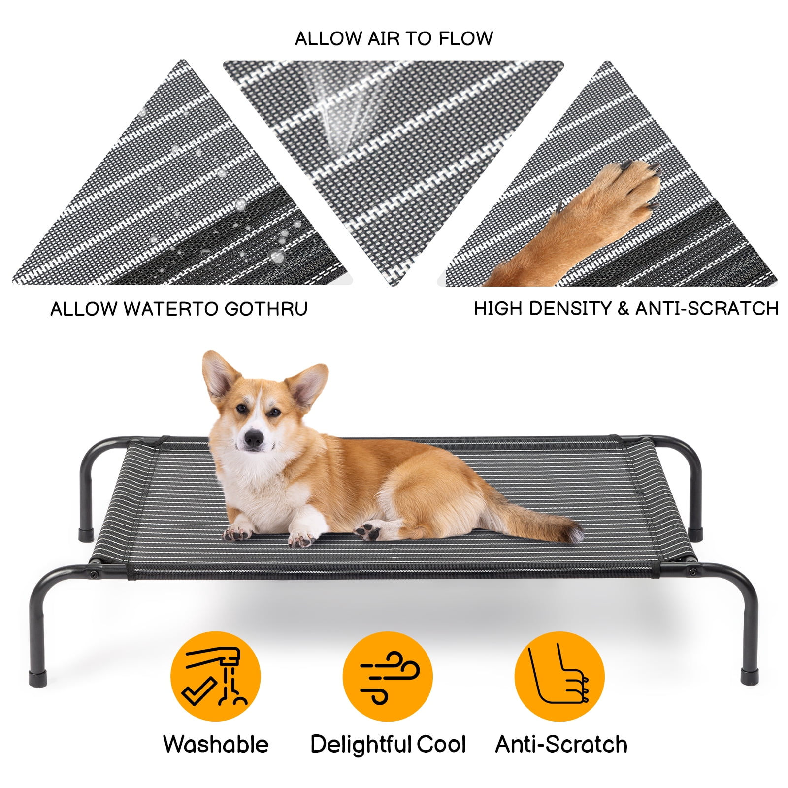 Ktaxon 43"D x 26"W  Raised Outdoor Dog Bed Easy to Assemble, Lifted Pet Bed with Durable Breathable Teslin Mesh, Dog Hammock Bed