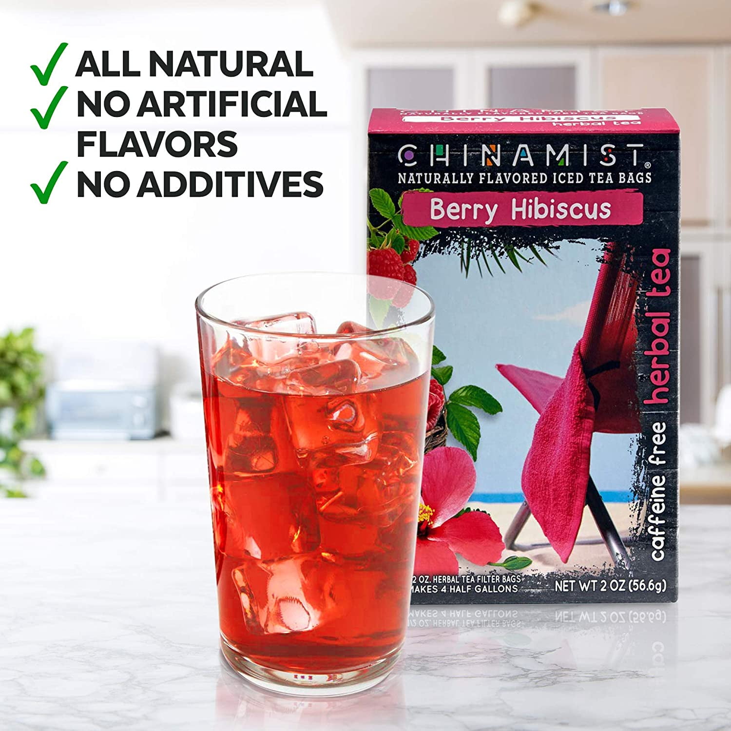 China Mist Naturally Flavored Berry Hibiscus Iced Tea Bags, 4-Count Box, 6-Pack (Each Bag Yields 1/2 Gallon)