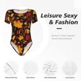 thumbnail image 4 of Saiise Feuilles d'Érable d'Automne un Motif Combinaison à Manches Courtes pour Femmes Col Rond Pyjama Justaucorps Extensible avec Fermeture à Pression-TG, 4 of 7